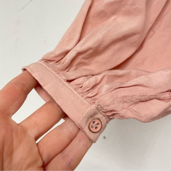 Free People Peach Button Down Long Sleeve Babydoll Mini Dress Oversized S - Picture 5 of 12